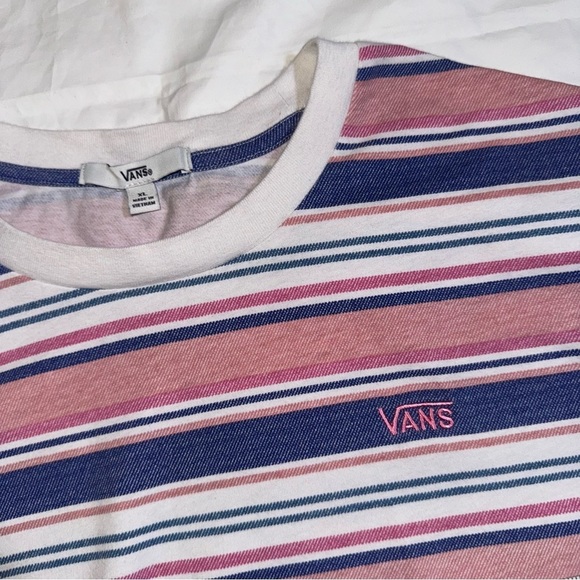 Vans T Shirt Wazzy Striped Cropped Tee Size Extra Large Pink Blue and White - Picture 5 of 9